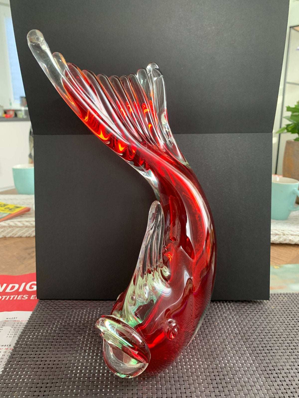 Prachtige rode glazen vis sculptuur, Antiek en Kunst, Antiek | Glas en Kristal, Ophalen