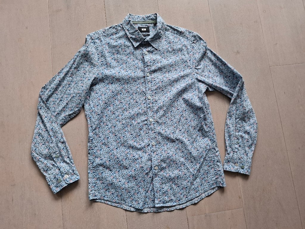 WE Lichtblauwe bloemetjesprint overhemd maat M, Kleding | Heren, Overhemden, Blauw, Zo goed als nieuw, WE Fashion, Halswijdte 39/40 (M)
