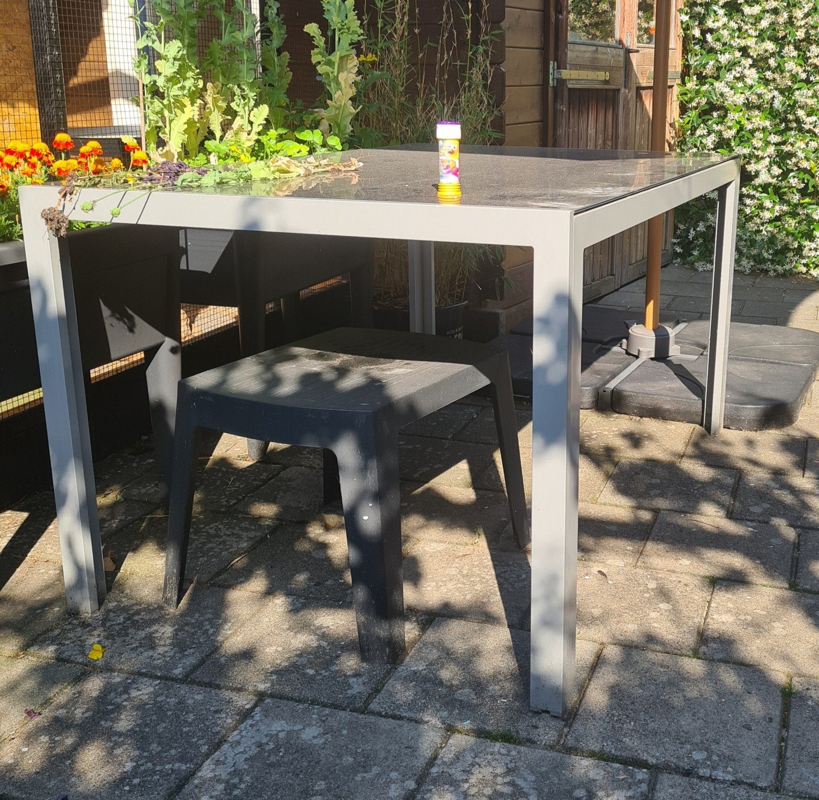 Tuin tafel 90x150 cm, met glasplaat ., Ophalen, Gebruikt, Rechthoekig, Metaal