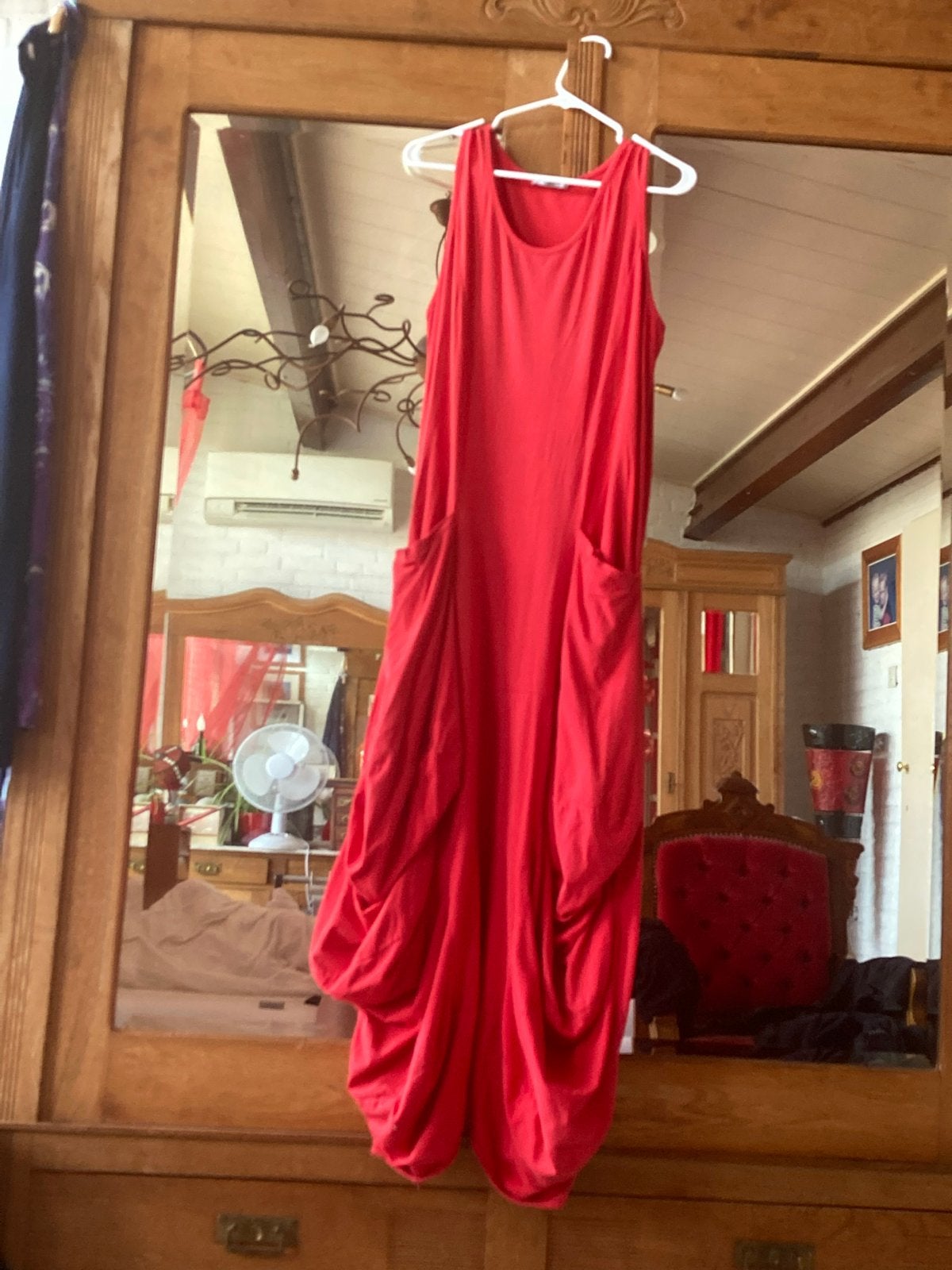 Rode lange zomerjurk met zakken - Moonshine Fashion, Kleding | Dames, Maat 46/48 (XL) of groter, Ophalen of Verzenden, Zo goed als nieuw