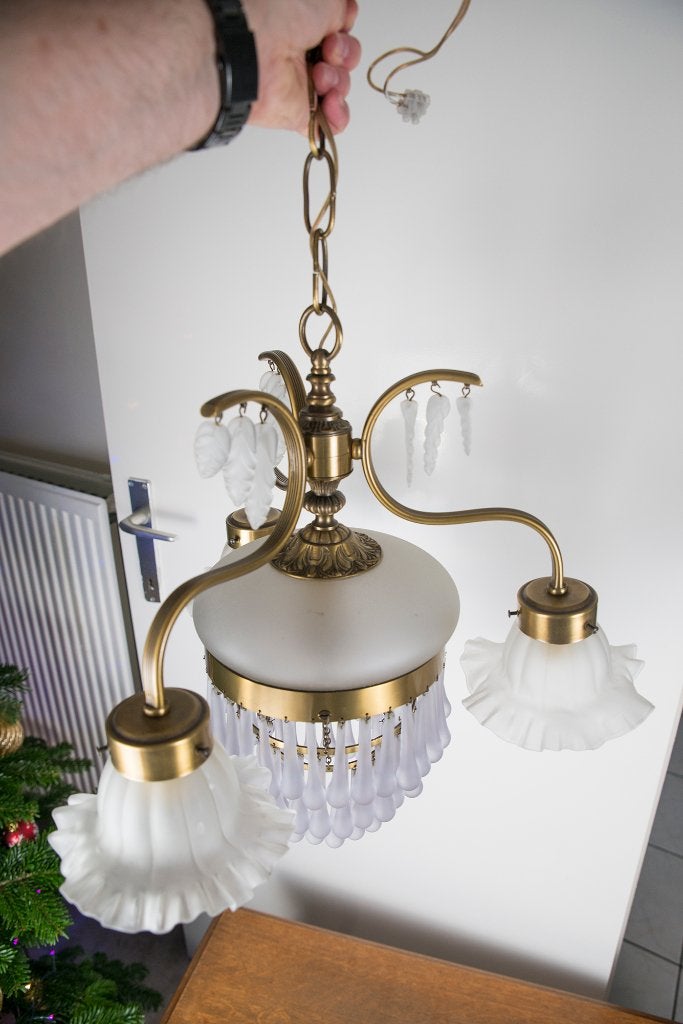 vintage messing kroonluchter, Huis en Inrichting, Ophalen of Verzenden, Zo goed als nieuw