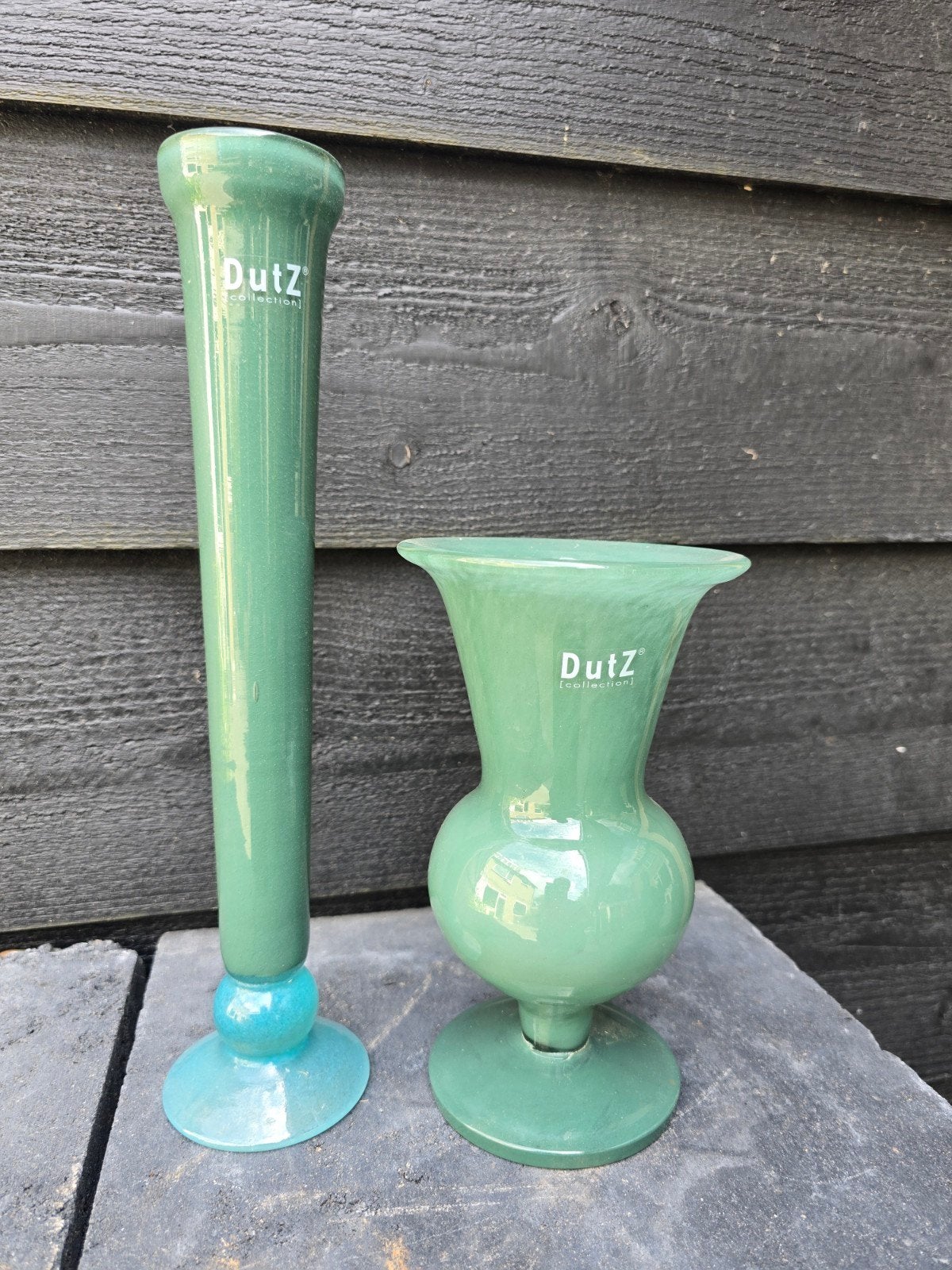 Set van 2 Dutz Collection vazen in groen glas, Ophalen, Zo goed als nieuw, Groen, Glas