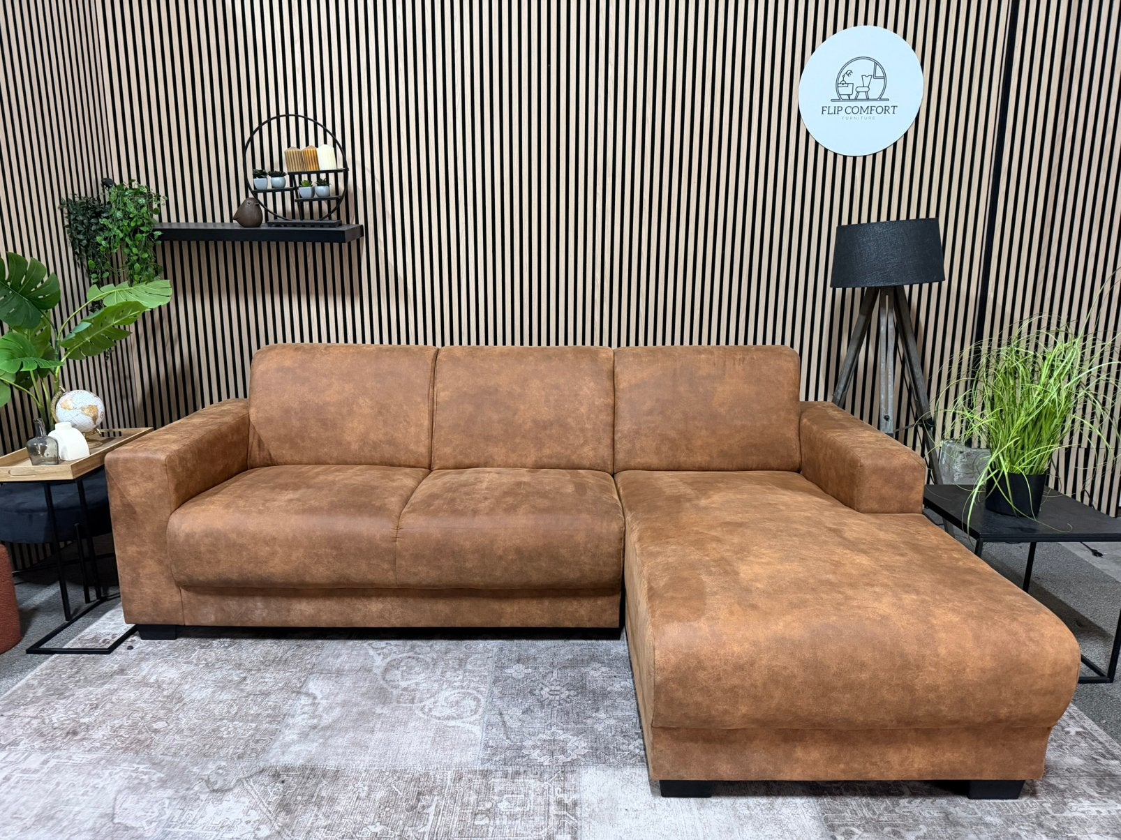 “GRATIS LEVERING” Cognac kunstlederen hoekbank! 238x158, Stof, 250 tot 300 cm, 125 tot 150 cm, Hoekbank