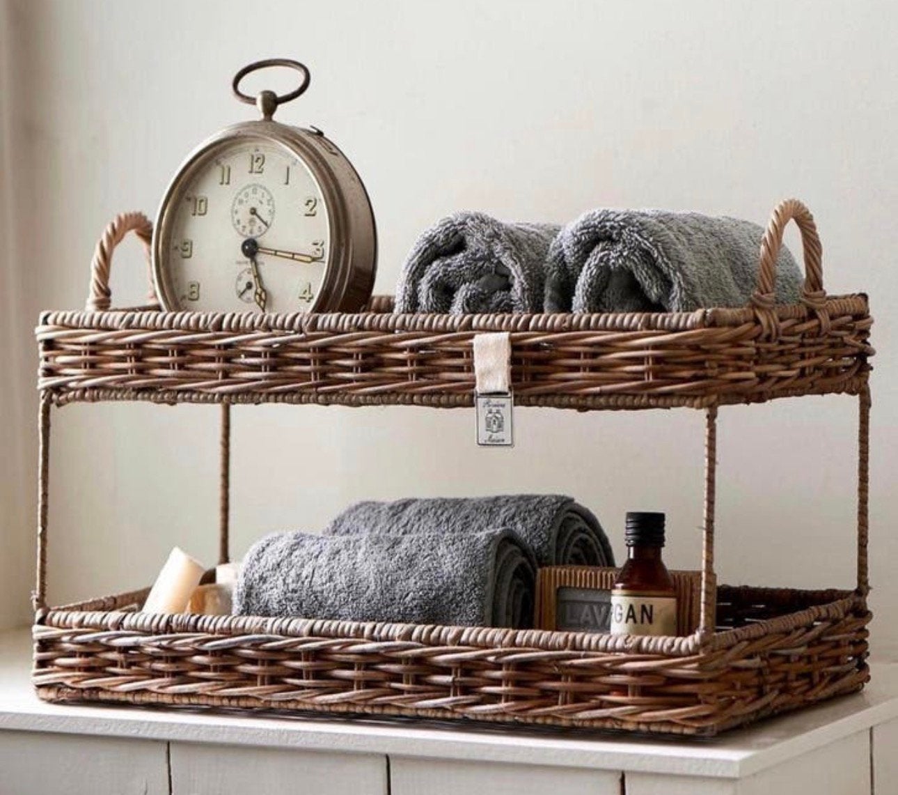Riviera Ma Maison Rattan Dienblad Etagere maat L 45x20x26, Ophalen of Verzenden, Zo goed als nieuw