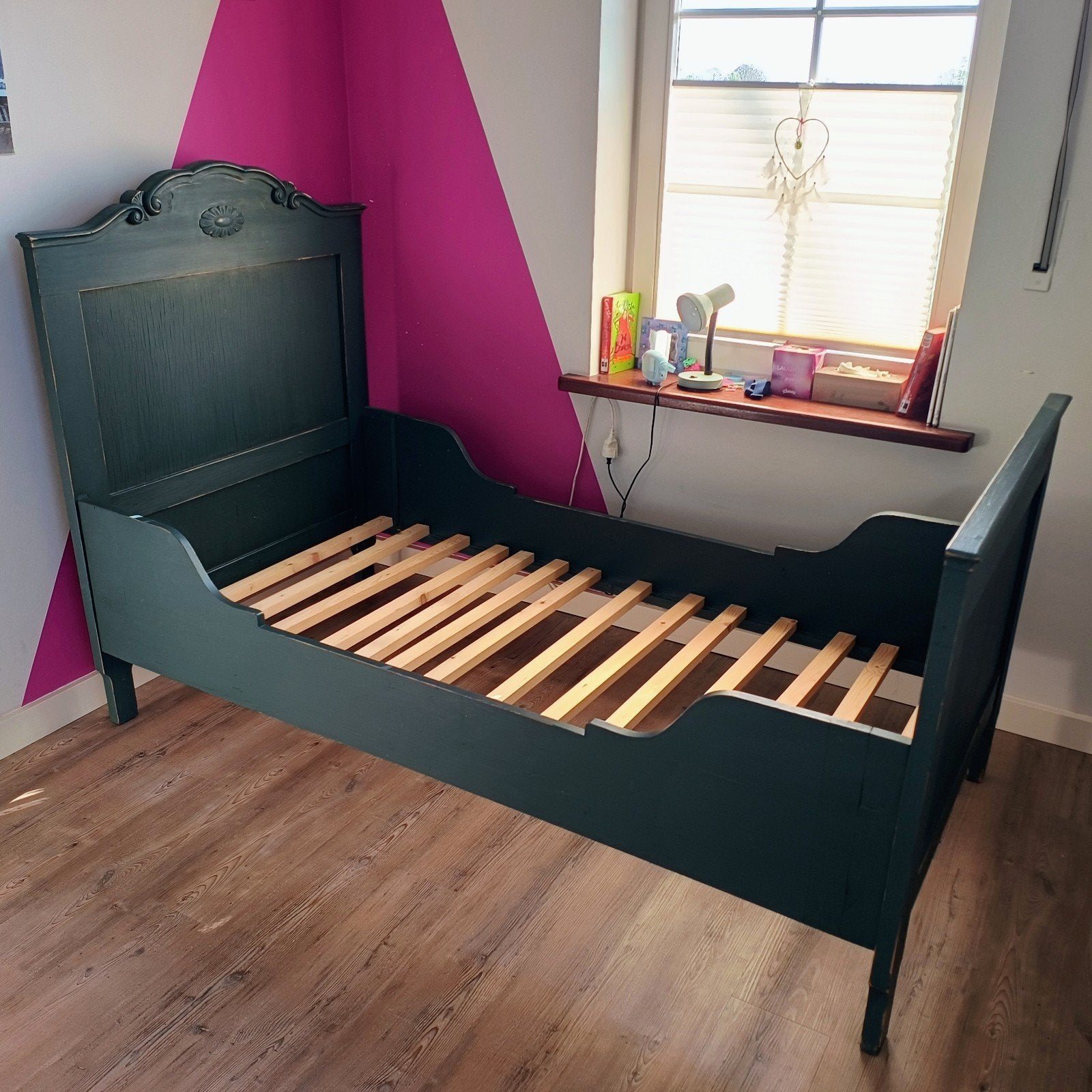 Brocante bed, blauw, 190, Ophalen