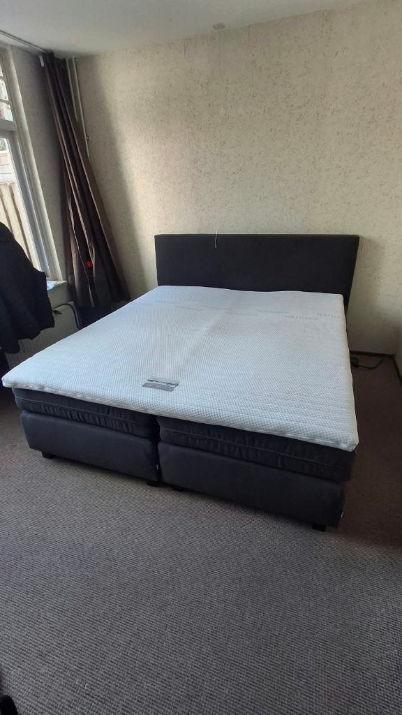 Bed, boxpring 180x200 cm, Ophalen, Gebruikt, Bruin, Tweepersoons