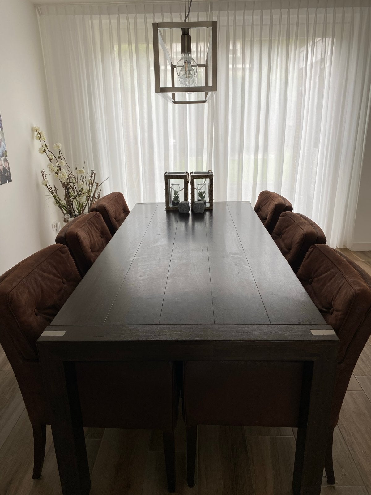 Grote eettafel (220x100 cm) met 6 comfortabele stoelen, Huis en Inrichting, Tafels | Eettafels, Ophalen, Gebruikt, 100 tot 150 cm