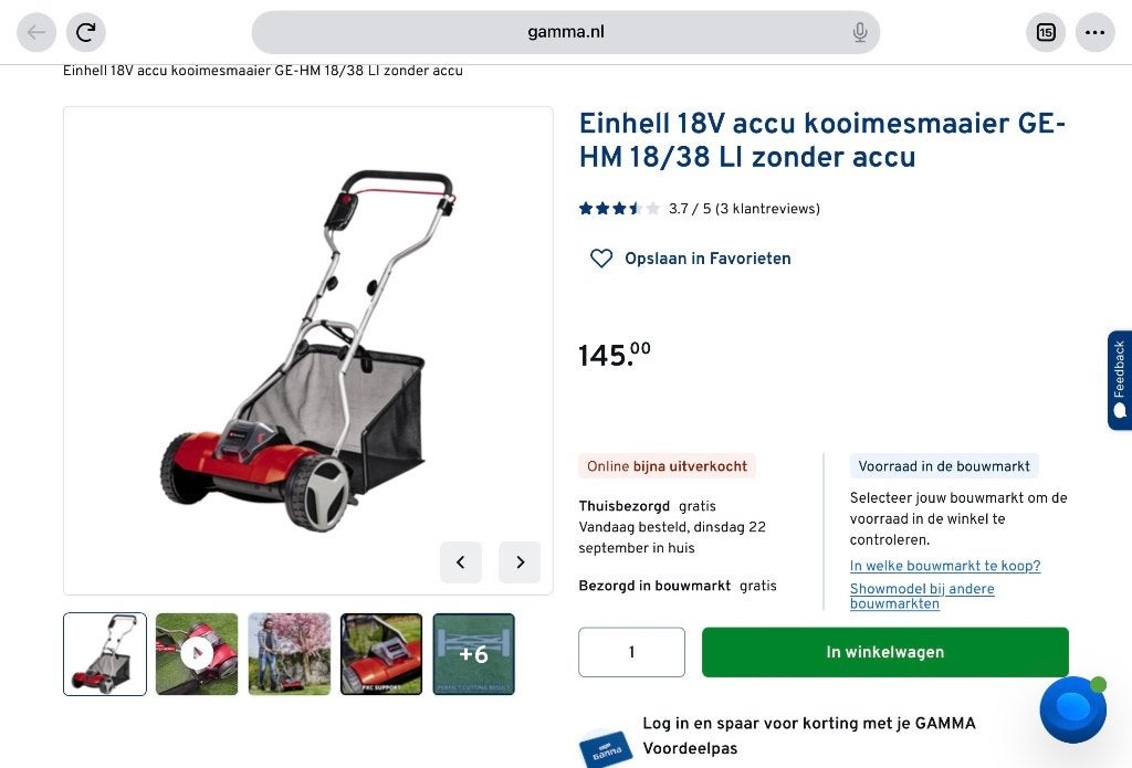 Grasmaaier accu Kooimaaier, Ophalen, Accu-grasmaaier, Nieuw, Einhell