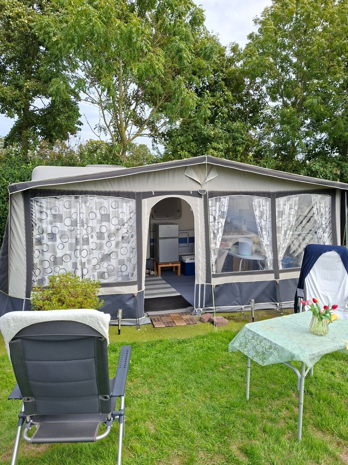 T.k.Voortent voor caravan - met gordijnen, Ophalen, Gebruikt, Polyester, Overige merken