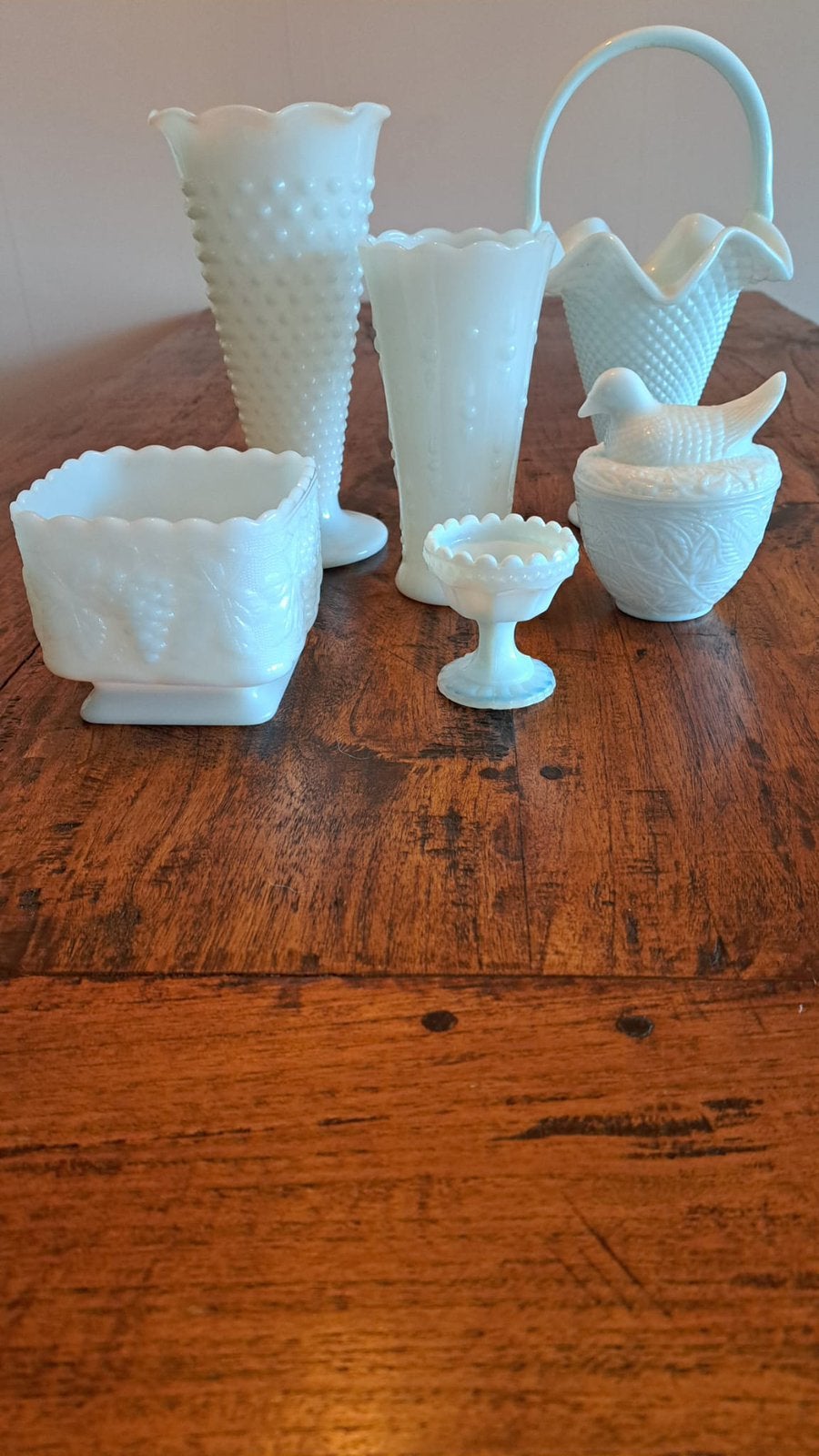 Mooie verzameling wit opaline (glas), Ophalen