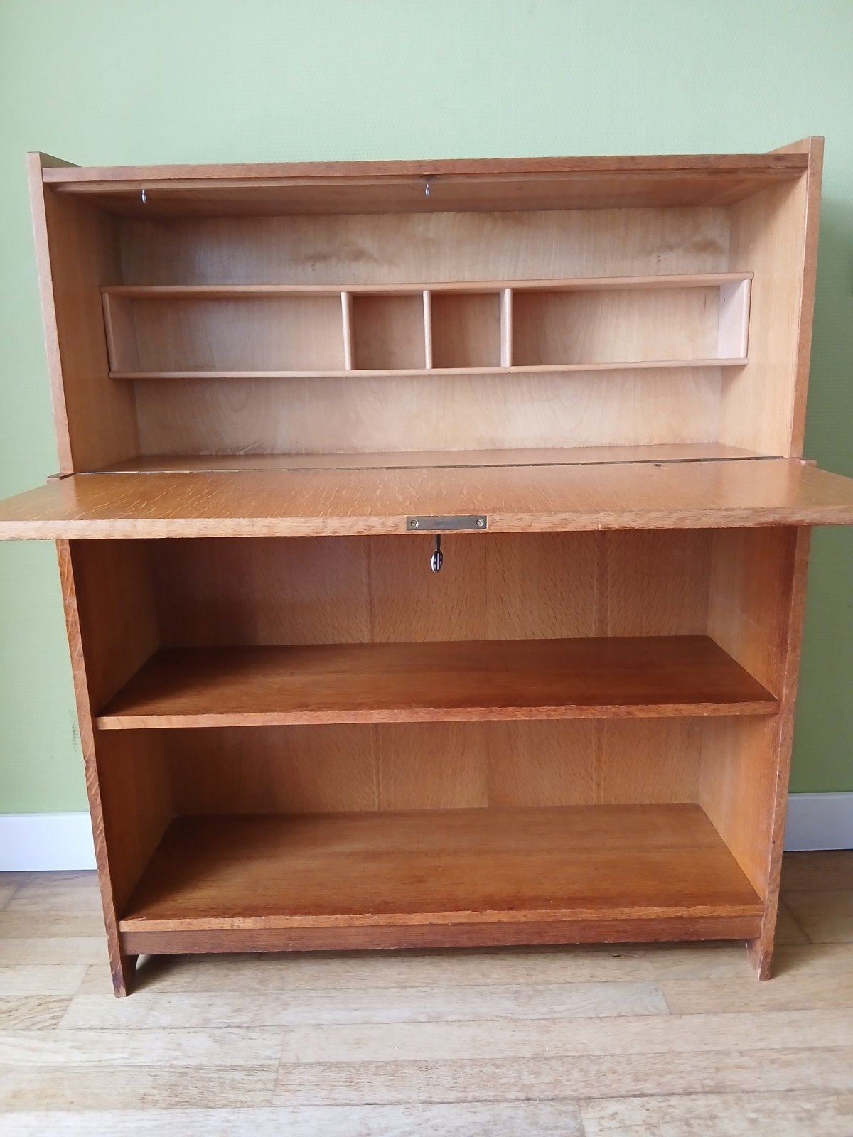 Jaren 50 60 vintage secretaire klepkast midboard boekenkast, Antiek en Kunst, Antiek | Meubels | Kasten, Ophalen
