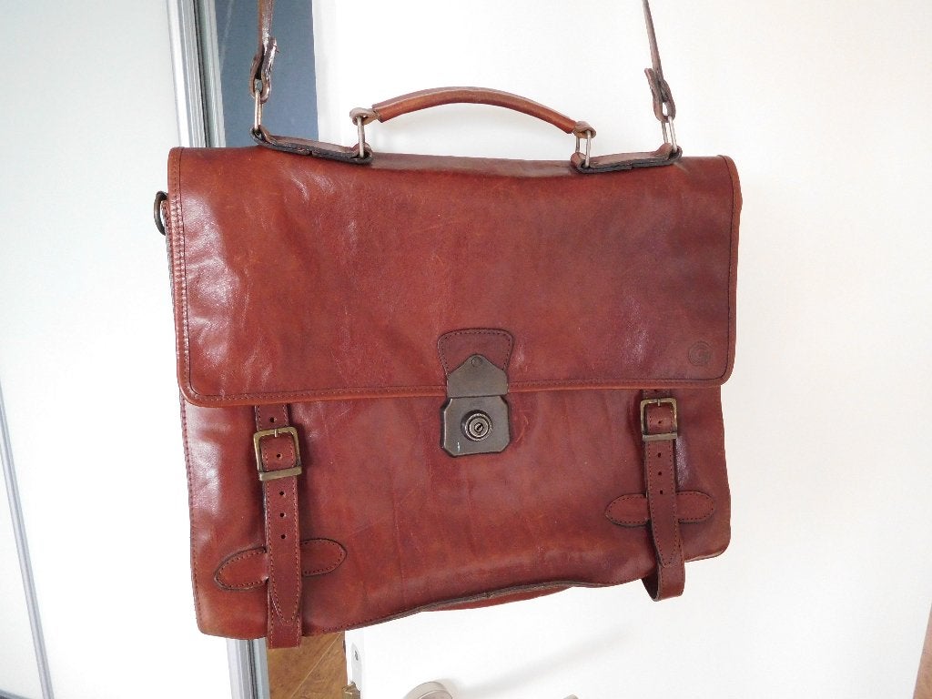Creation Gabrielle Vintage lederen schoudertas - bruin, Ophalen of Verzenden, Gebruikt, Bruin, Leer