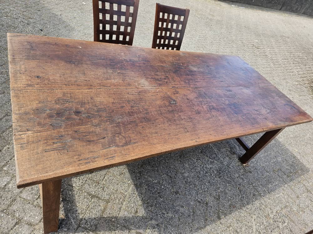 Eettafel Hand gemaakt 8 stoelen, Ophalen, Zo goed als nieuw, Rechthoekig, 50 tot 100 cm