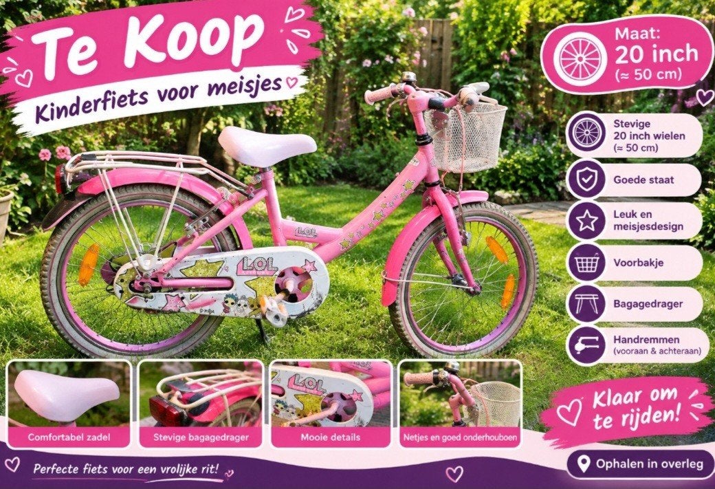 Roze meisjesfiets 20 inch -, Ophalen