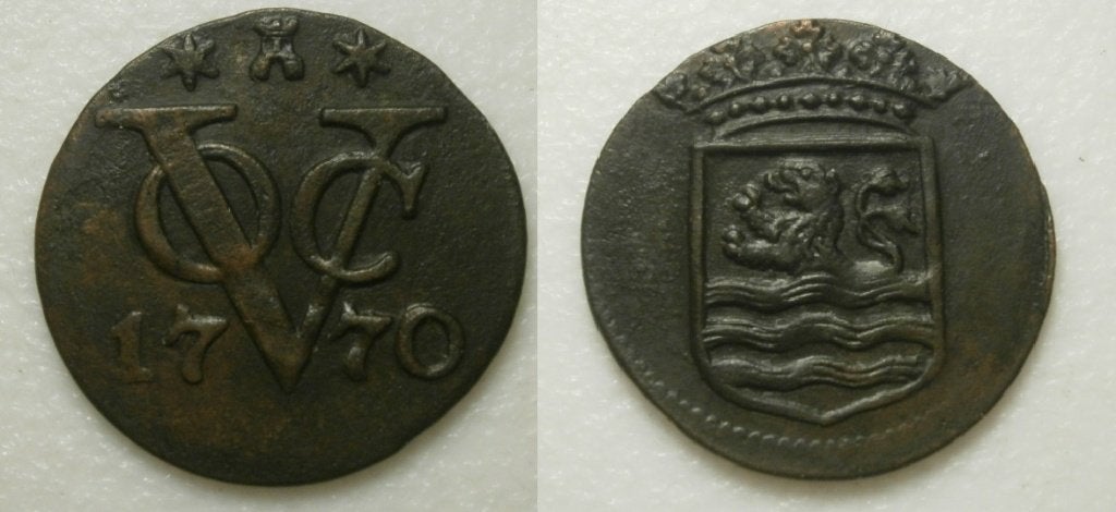 PD11381 Zeeland VOC ½ Duit 1770, Postzegels en Munten, Munten | Nederland, Ophalen of Verzenden, Vóór koninkrijk, 1 cent, Losse munt