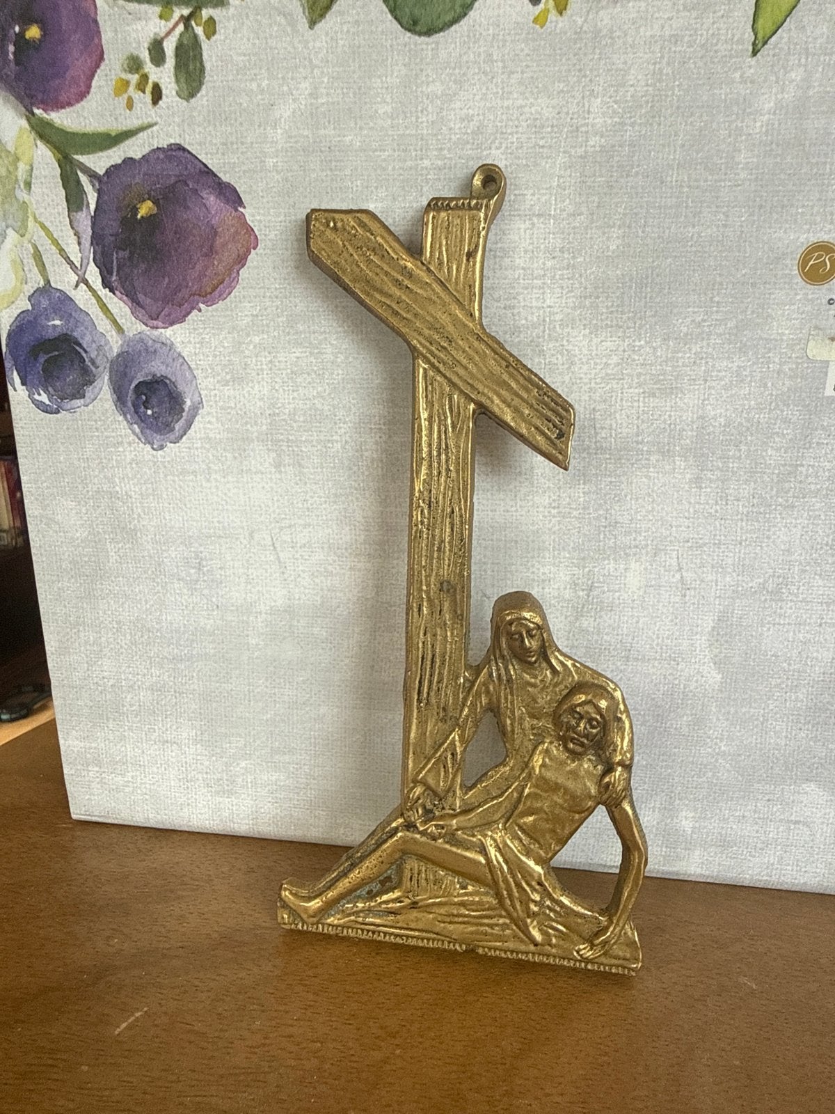 Vintage Messing Wandkruis - De Pietà (Maria & Jezus), Ophalen of Verzenden