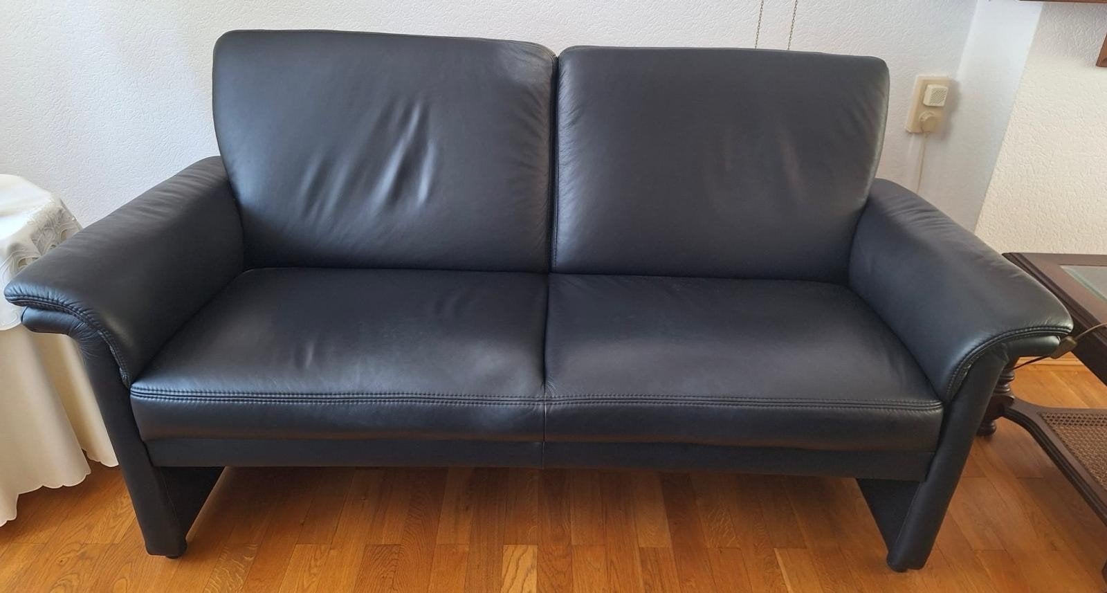 Zwarte Leren Bank en Twee Fauteuils - Comfortabele Set, Ophalen, Gebruikt, 150 tot 200 cm, Driepersoons