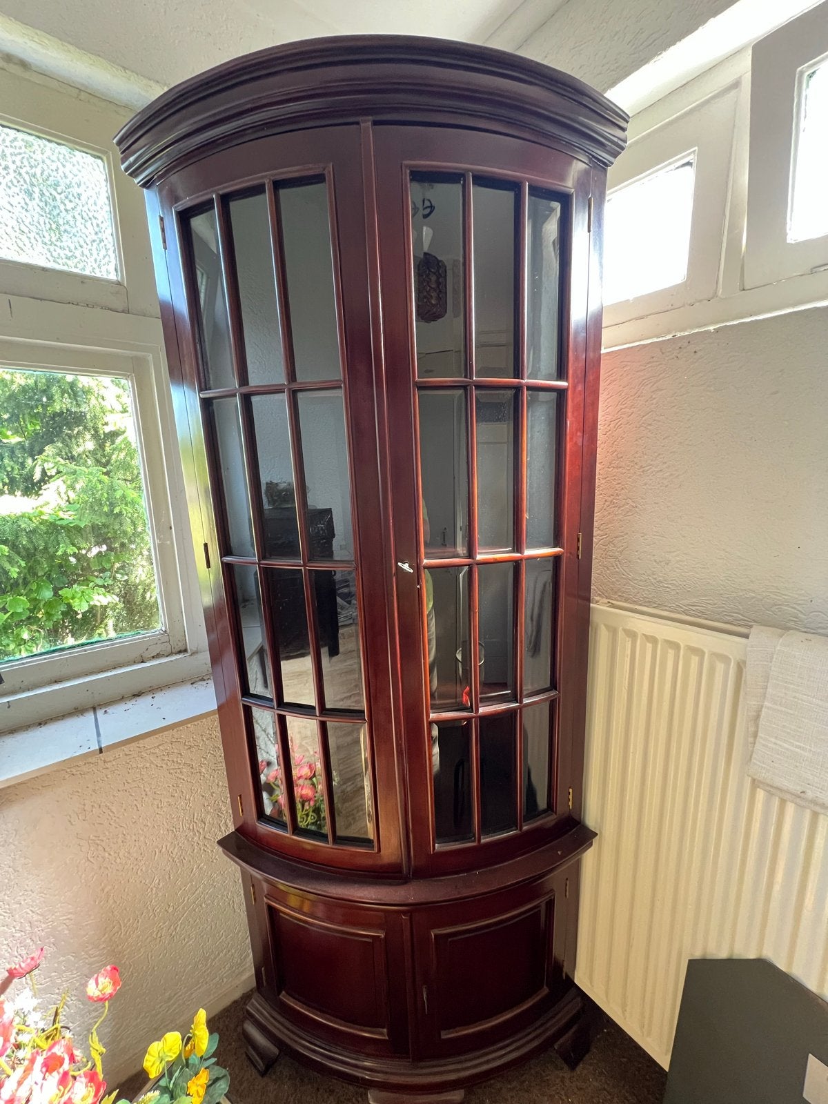 Eiken hoekkast met glazen deuren - 202x65 cm, Ophalen