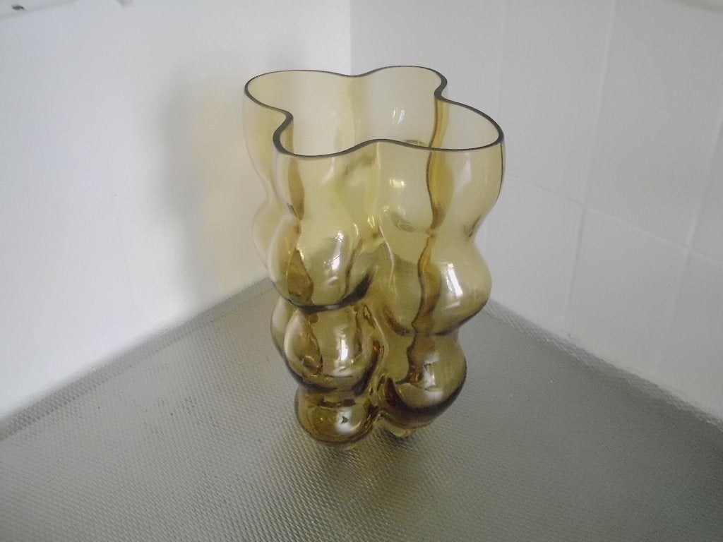 Grote glazen vaas, rookglas, bruin met glimeffect, persglas, Ophalen, Gebruikt, Bruin, 30 cm