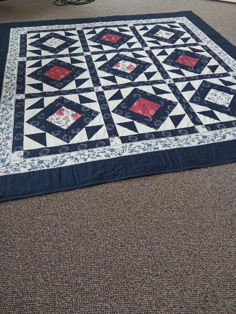 Prachtige vierkante quilt met gedetailleerd centrum, Overige materialen, 100 tot 150 cm, 150 tot 200 cm, Vierkant