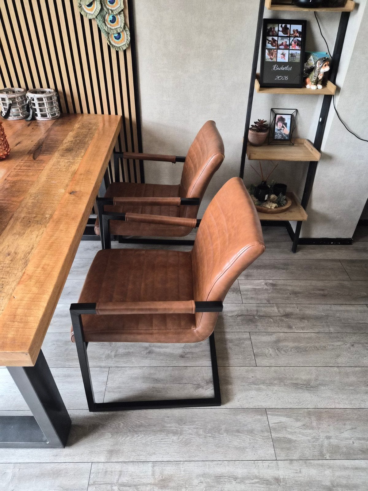 4x cognac leren eetstoelen, Ophalen, Bruin, Leer, Zo goed als nieuw