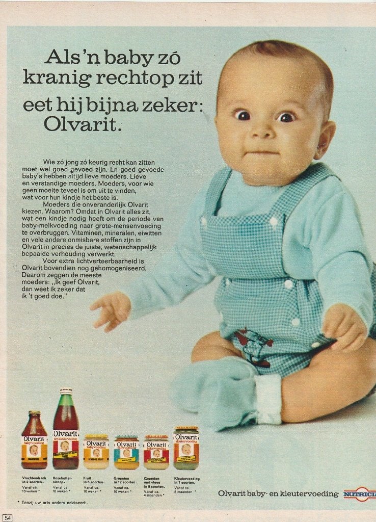 Retro reclame 1969 Nutricia Olvarit jongetje mooi rechtop, Verzamelen, Verzenden, Overige typen