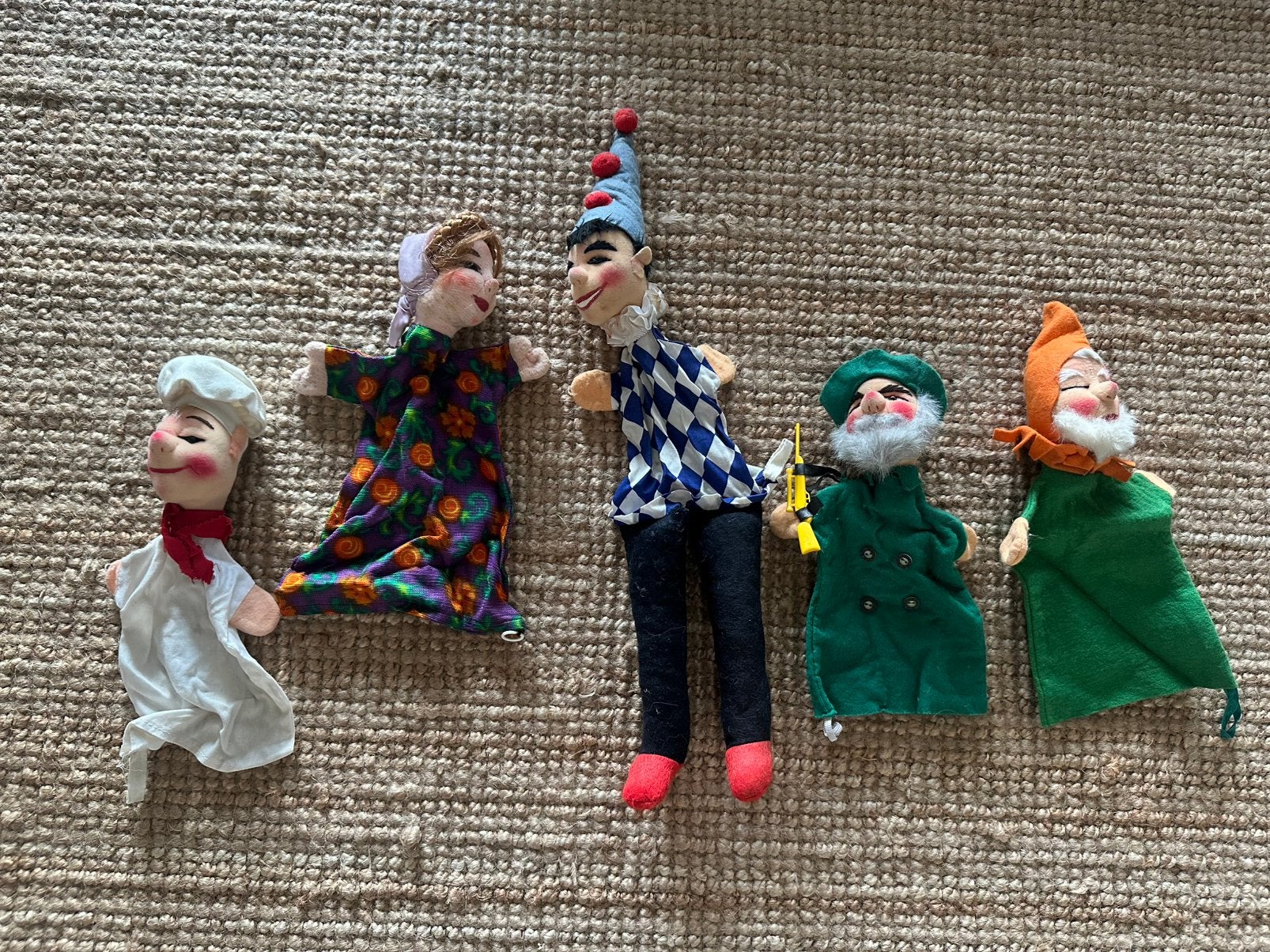 5 vintage vilten poppenkastpoppen jaren 50/60 – handpoppen, Ophalen of Verzenden, Gebruikt