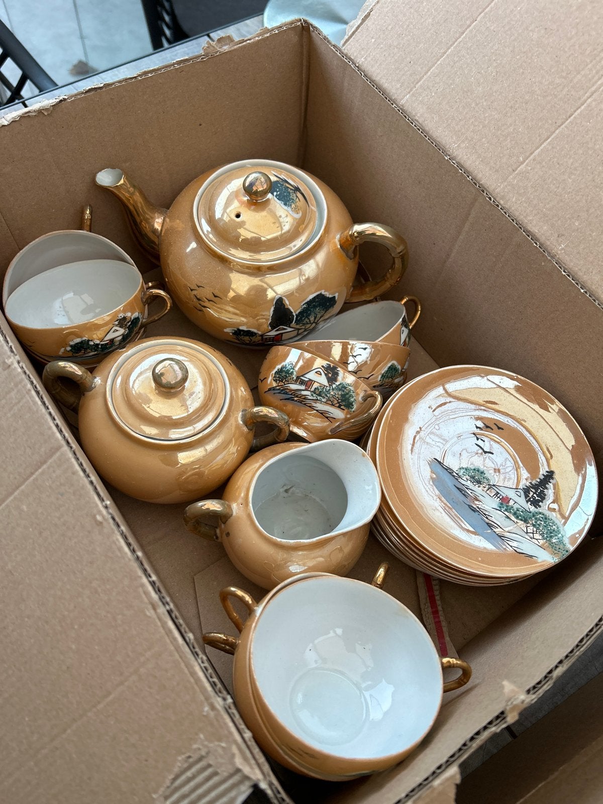 Vintage Japans theeservies met gouden accenten, Ophalen of Verzenden