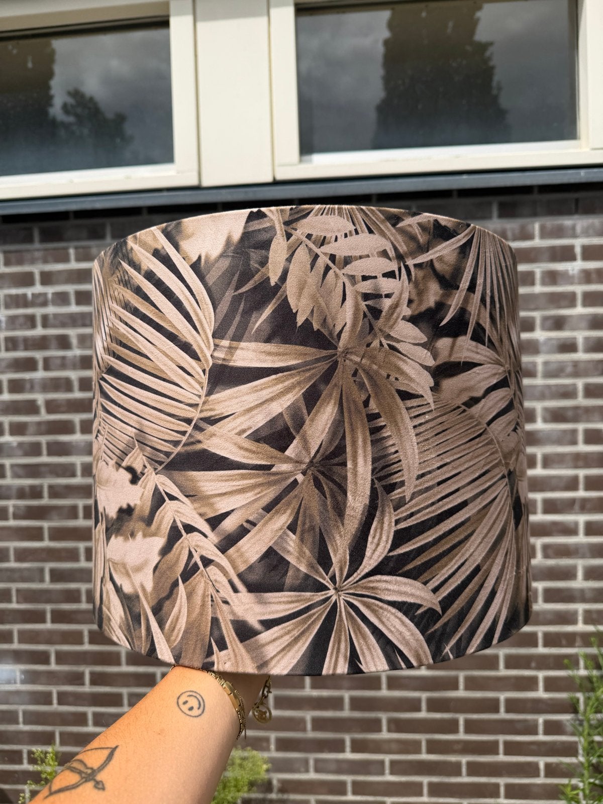 Lampenkap met tropisch bladmotief, Ophalen, Overige typen, Beige, Rond
