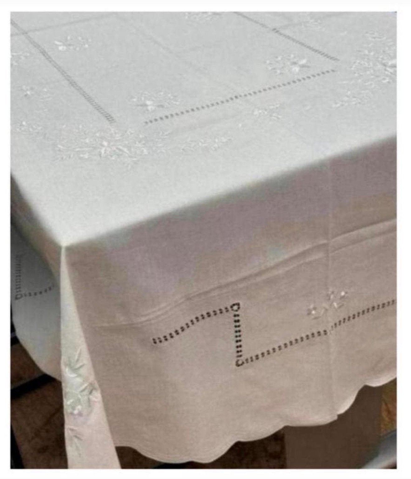 XL Tafelkleed + 8 servetten Kant Ovaal Floweral geborduurd, Nieuw, Ophalen of Verzenden, H, H
