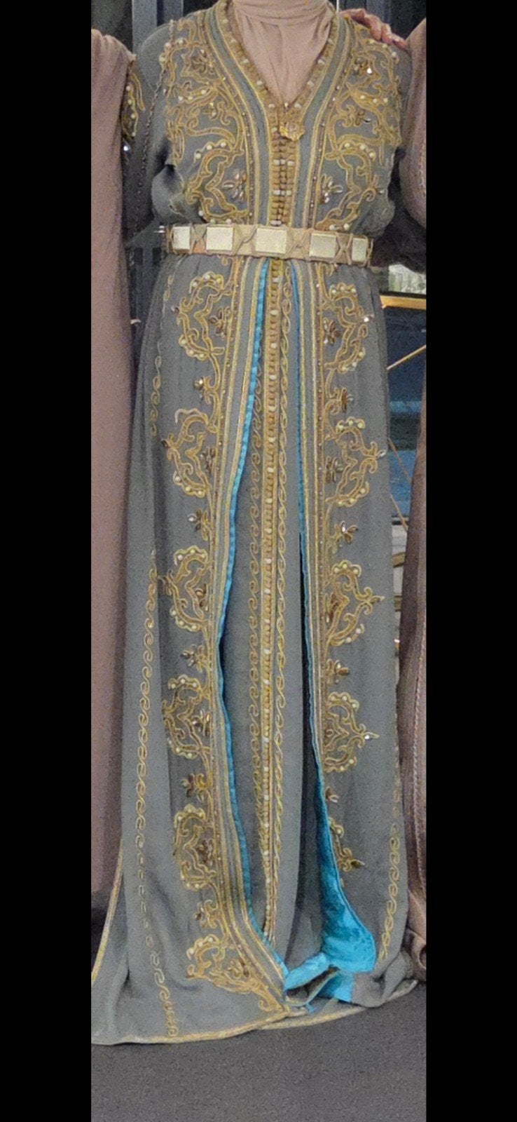 Marokkaanse Jurk - Groen met Turkoois - Maat M/L tot XL, Maat 42/44 (L), Ophalen of Verzenden, Gedragen, Onder de knie