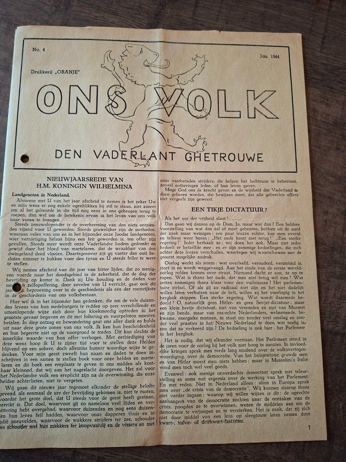 krant Ons Volk 1944, Ophalen of Verzenden, Overige soorten, Nederland, Boek of Tijdschrift