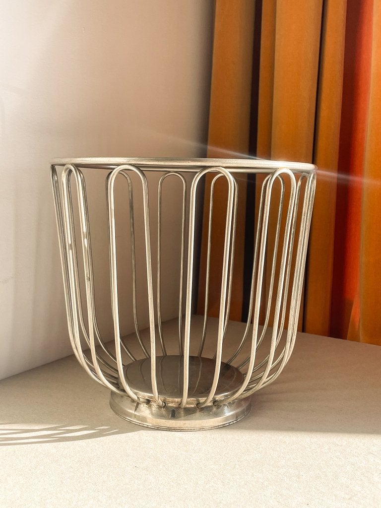 Fruitmand RVS en aluminium, massief metaal in zilveren kleur, Gebruikt, Mand, Rond, Ophalen of Verzenden