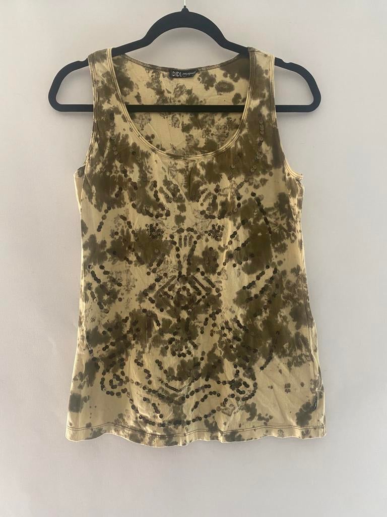DIDI top met pailletten | maat XS | tie-dye print |, Bruin, Ophalen of Verzenden, Zonder mouw, Maat 34 (XS) of kleiner