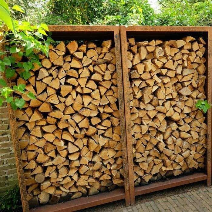 Cortenstaal houtopslag, tuinbank met houtopslag, Minder dan 3 m³, Ophalen of Verzenden, Blokken