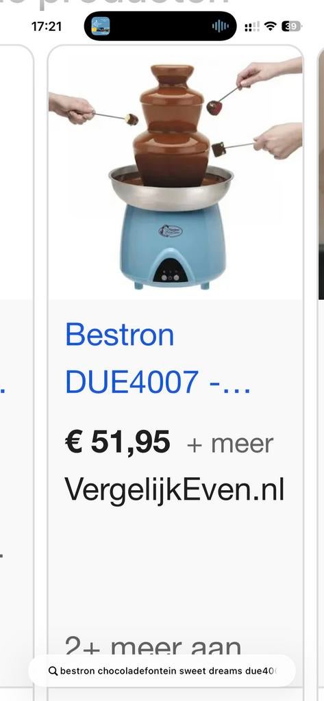 Bestron Chocoladefontein Sweet Dreams DUE4007, Witgoed en Apparatuur, Fonduesets, Ophalen of Verzenden, Nieuw, Elektrisch, Fondueset