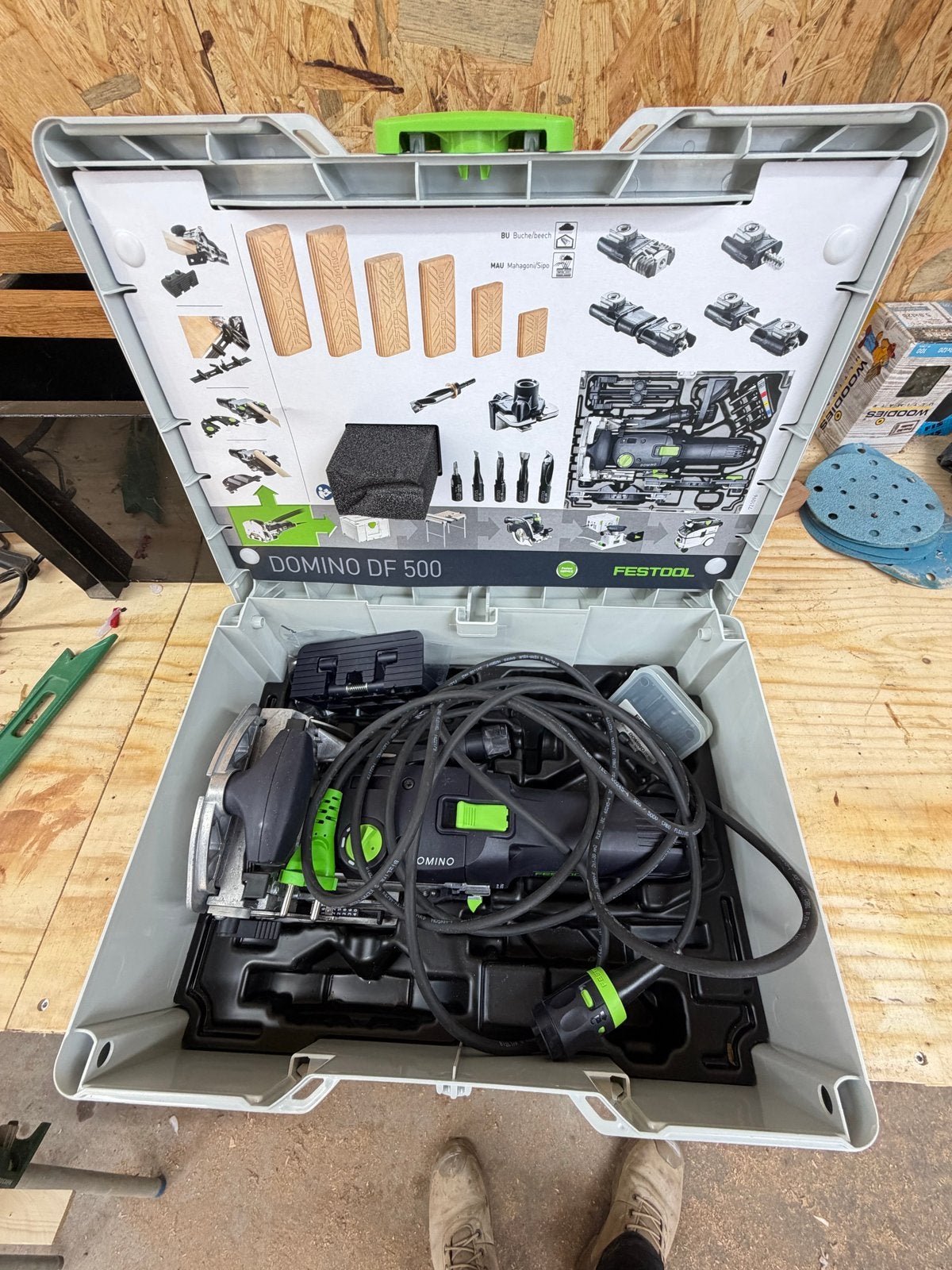 Festool Domino DF 500 Q Lamellenfrees met accessoires, Ophalen, Zo goed als nieuw, Elektrisch, Lamellenfrees