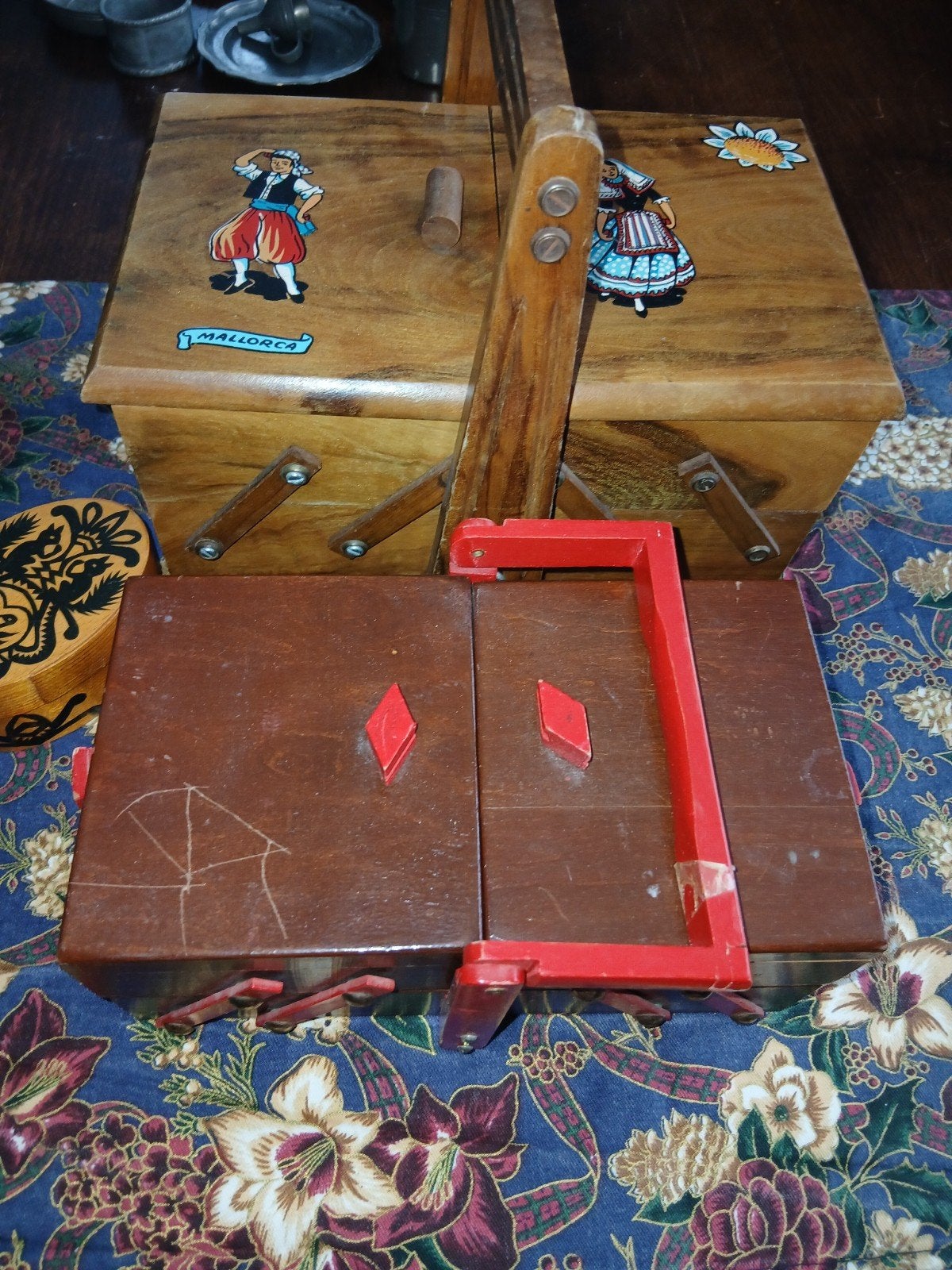 Vintage drie houten naaidoozen met uitschuifbare vakken, Antiek en Kunst, Ophalen of Verzenden