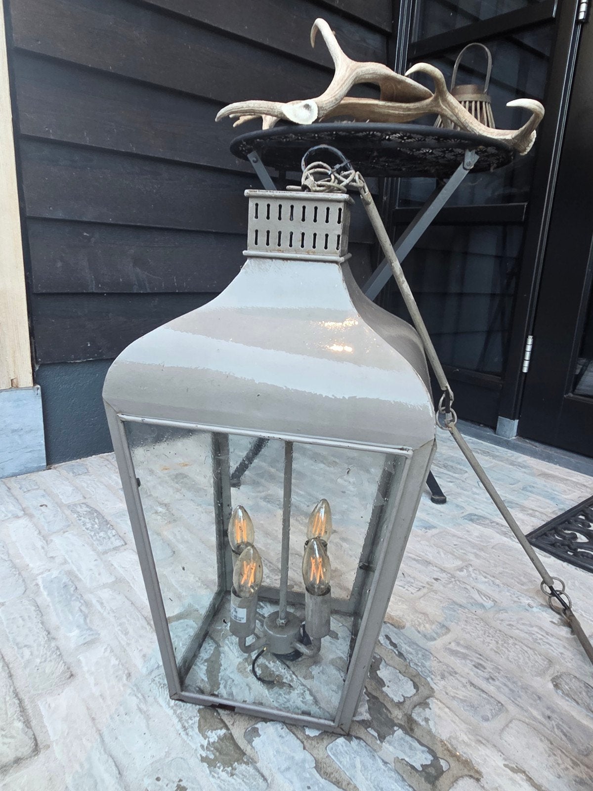 Grote buitenlamp/lantaarn met 4 lichtpunten, Gebruikt, E14 (klein), Ophalen of Verzenden, Glas