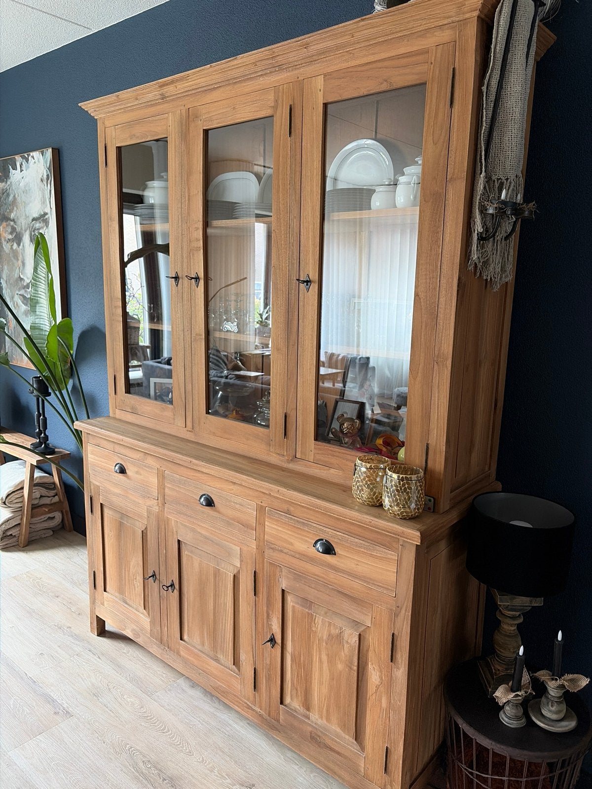 Massief Teakhouten Vitrinekast/Dressoir - Zo goed als nieuw, Ophalen, 200 cm of meer, 150 tot 200 cm, Teakhout