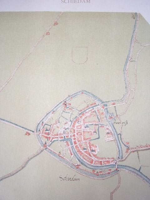 Schiedam Plattegrond van de. stad door Jacob van Deventer, 33 cm, Cartografie, Ophalen of Verzenden, 32 cm