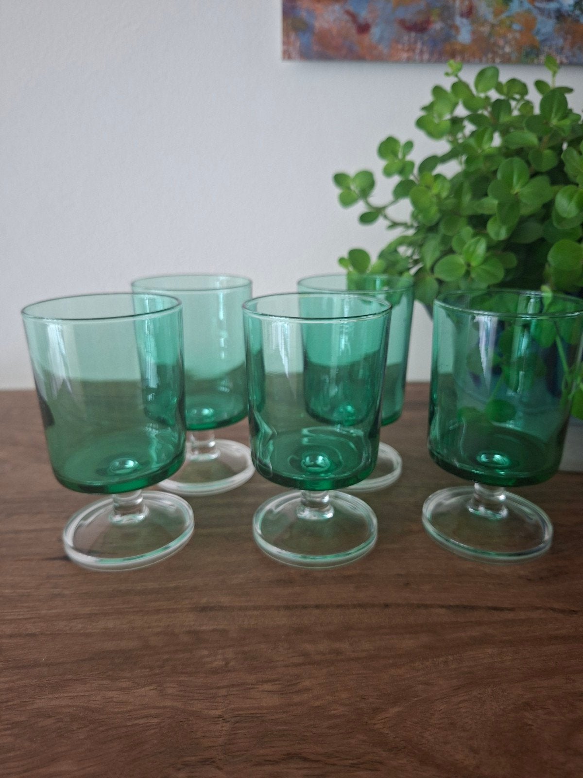 Set van 5 groene glazen op voet Luminarc France cavalier, Ophalen of Verzenden