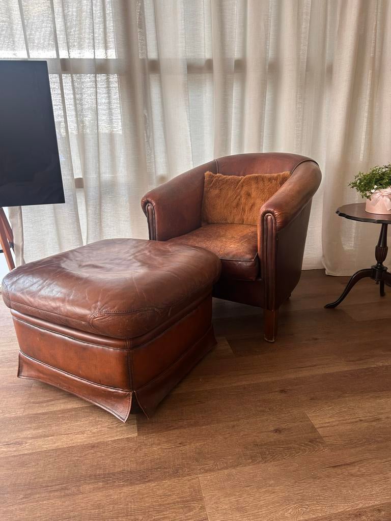 Leren Chaise Longue met Vintage Uitstraling, Huis en Inrichting, Fauteuils, Ophalen, Gebruikt, Leer, 75 tot 100 cm