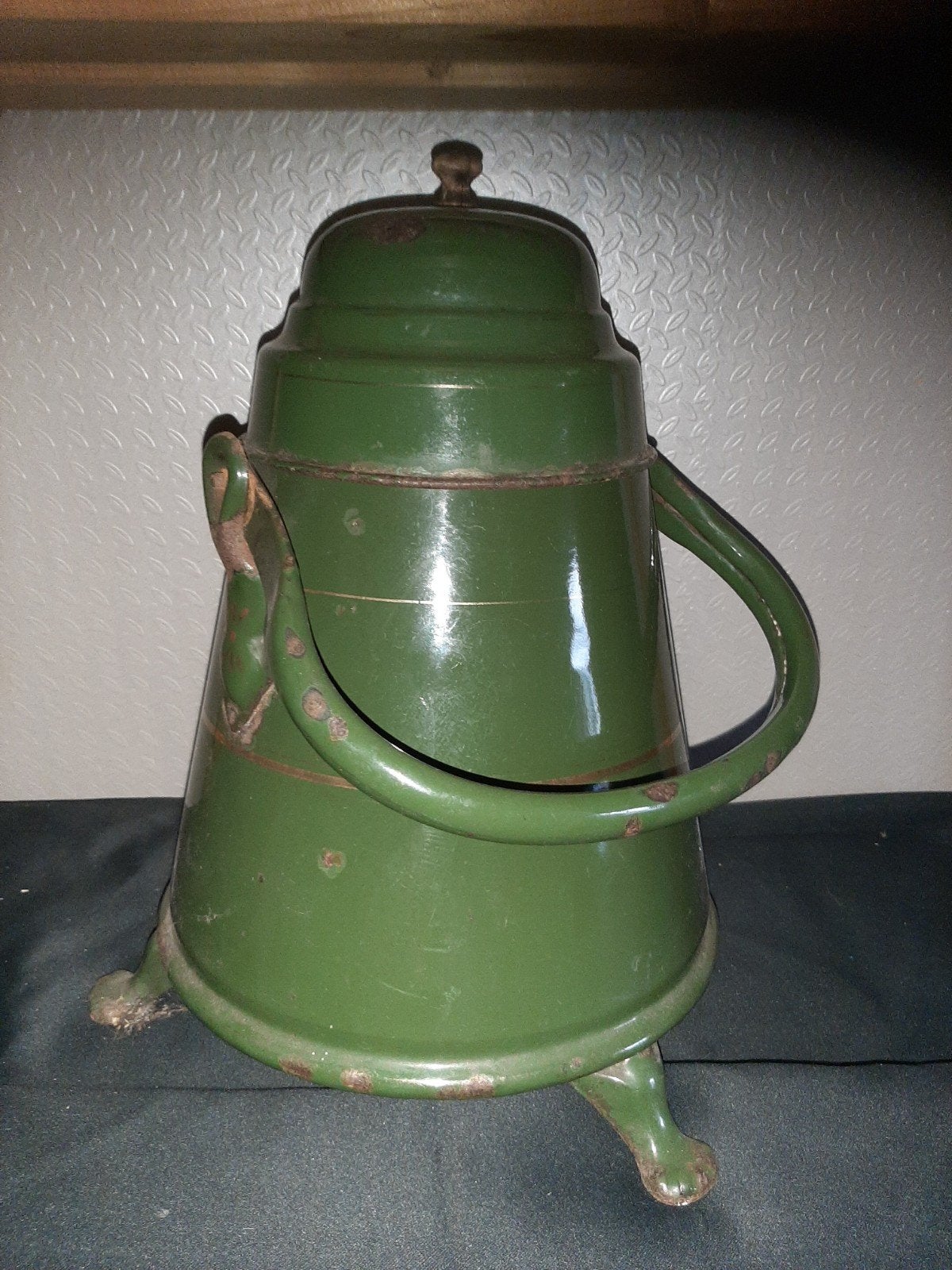 Antieke Groene Emaille doofpot met Handvat, Antiek en Kunst, Antiek | Emaille, Ophalen of Verzenden