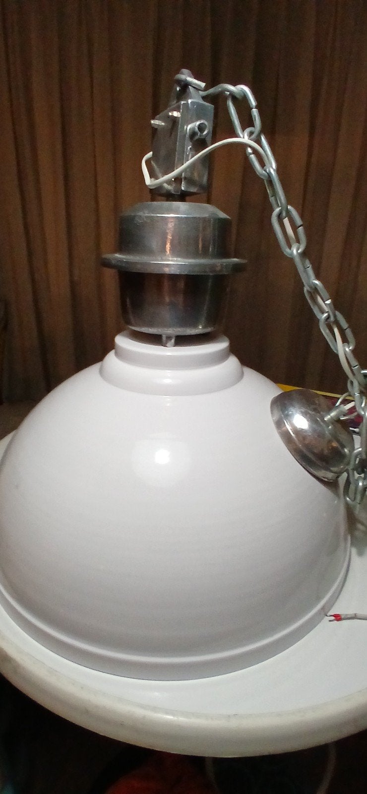 Industriële hanglamp - Wit metaal met ketting, Ophalen, Gebruikt, E27 (groot), Metaal