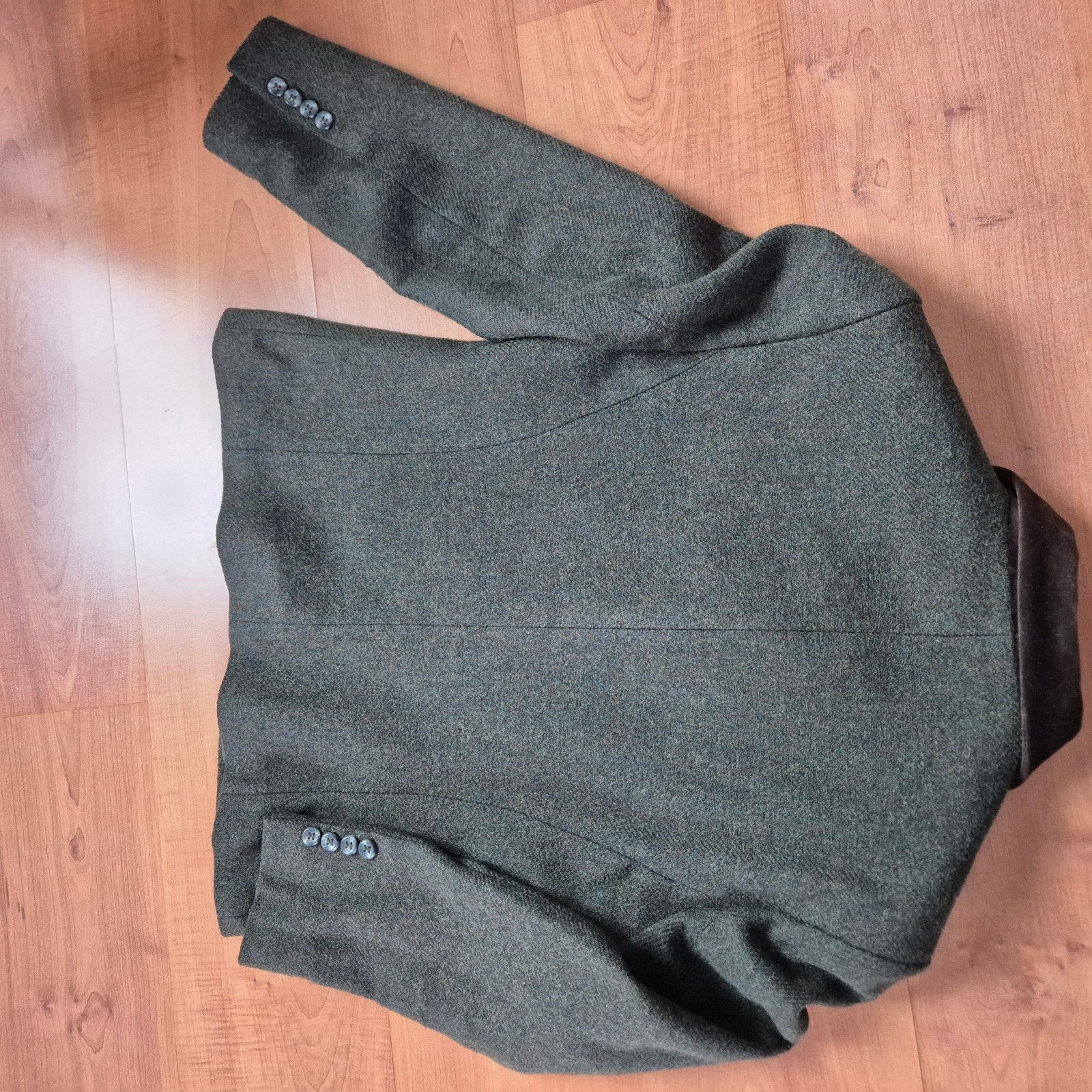 M38 Lanaby's colbert, mosgroen, bruine fluweel kraag 70% wol, Maat 38/40 (M), Ophalen of Verzenden, Zo goed als nieuw, Jasje