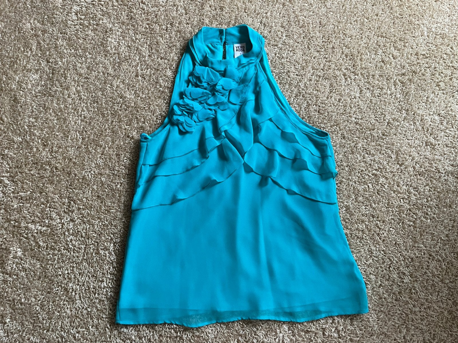 Vero moda chiffon halter top turqoise blauw mt M, Ophalen of Verzenden, Zo goed als nieuw, Blauw, Zonder mouw