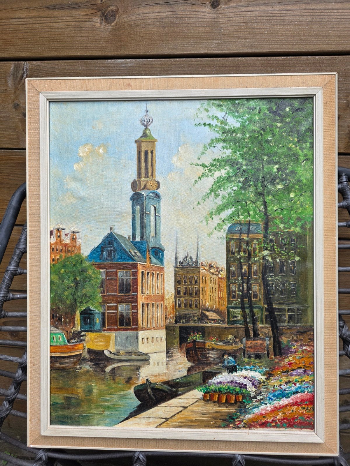 Schilderij Amsterdamse gracht met Westertoren, Ophalen of Verzenden