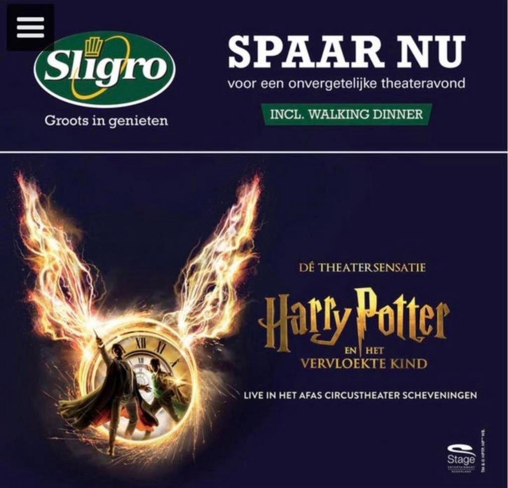 Gezocht: Sligro zegels spaaractie Harry Potter musical, Tickets en Kaartjes, Twee personen