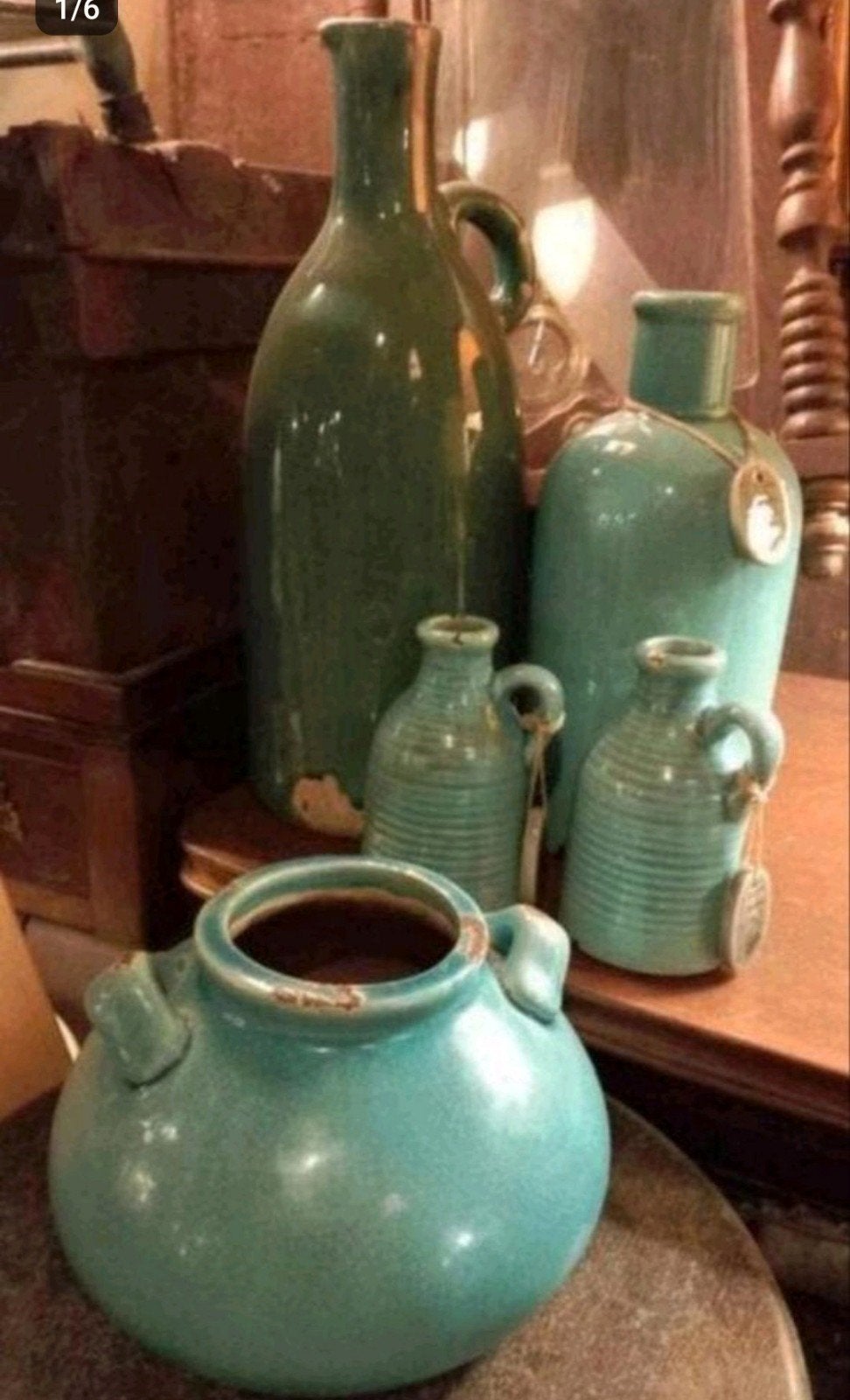 Set van 5 turquoise vazen/kruiken, Ophalen of Verzenden